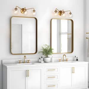 Modern Luxurious 22 in. 3-Light Plated Brass Bathroom Vanity Light with Globe Glass Shades, Bedroom Wall Sconce Fixture