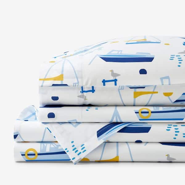 The Company Store Company Cotton Marina Boats White Multi Cotton Percale Full Sheet Set