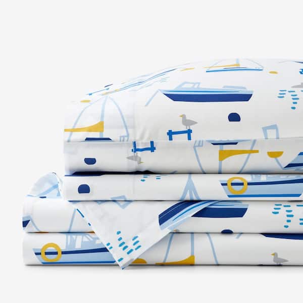 The Company Store Company Cotton Marina Boats White Multi Cotton Percale Twin XL Sheet Set