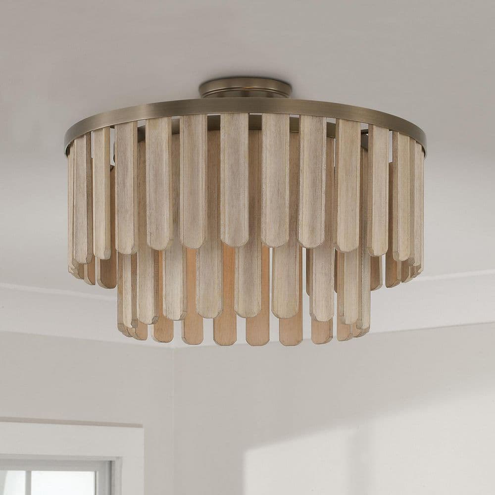 Jada 20 in. 1-Light Dual Drum Matte Dark Brass Semi-Flush Mount Light for Foyer price history on PriceWatchPro