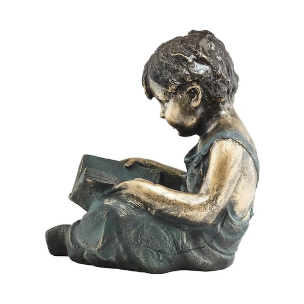 Alpine Corporation 16 in. Tall Indoor/Outdoor Girl Laying Down Reading Book  Statue Set Yard Art Decoration GXT268 - The Home Depot