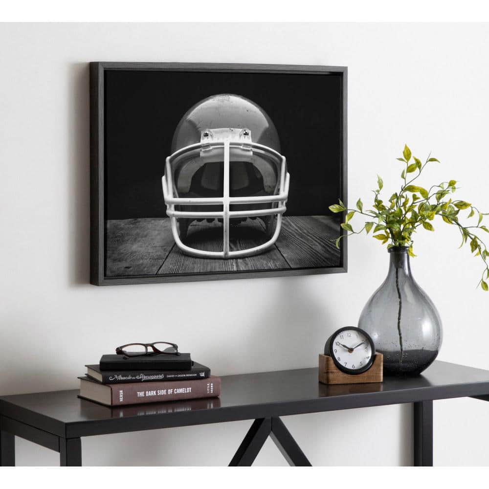 Vintage Football Helmet Black and White Framed Canvas Print