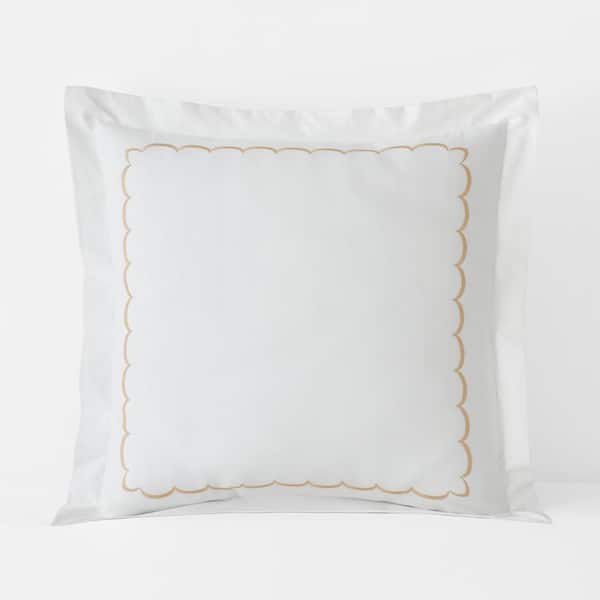 The Company Store Legends Hotel Embroidered Scallop Tan Geometric Cotton Percale Euro Sham