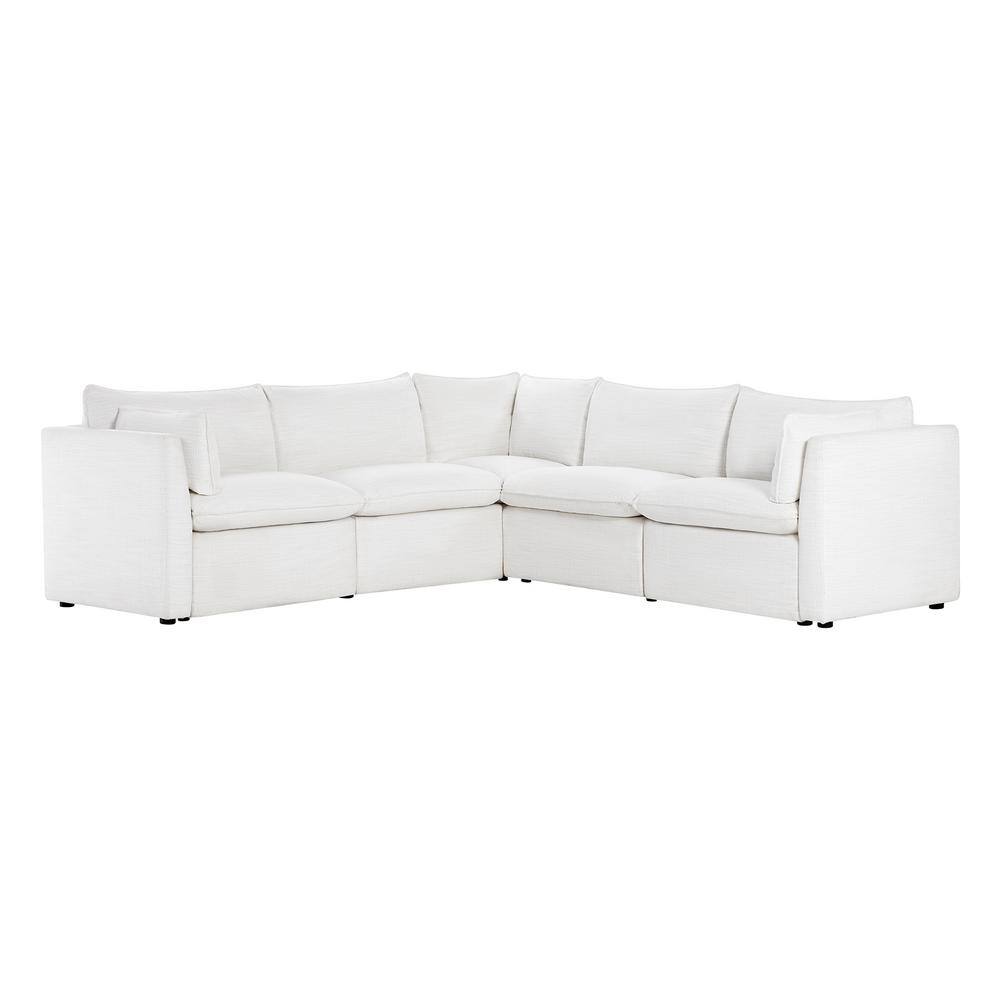 Beige Modular Fabric 5-Piece Sectional Sofa with Wood Frame