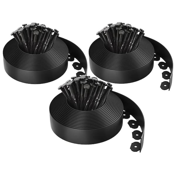 Black Plastic Landscape Edging with 150 Spikes No-Dig Flexible Design for Lawn Garden and Landscape Borders (3-Pack)
