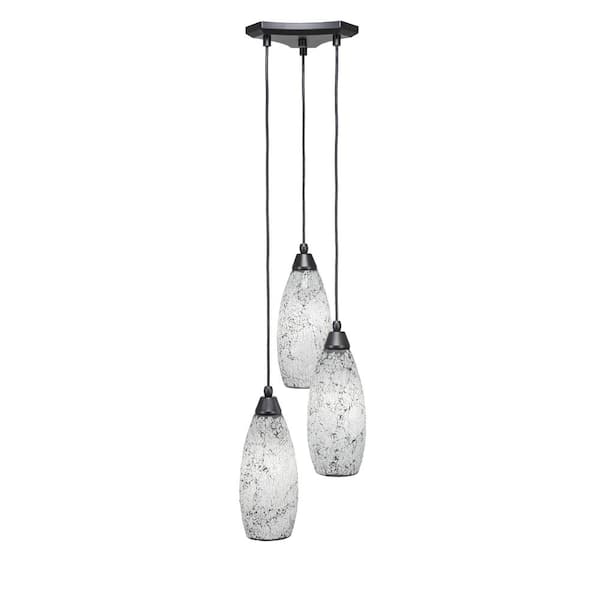 Unbranded Condor 3 Light Matte Black, Cluster Pendant Light with 5.5 in. Black Fusion Glass Shades, No bulbs included