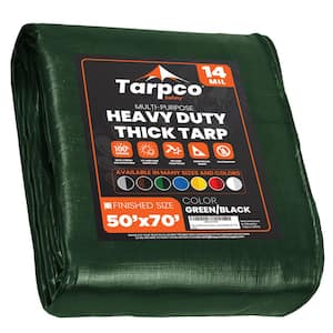 50 ft. x 70 ft. Green/Black 14 Mil Heavy Duty Polyethylene Tarp, Waterproof, UV Resistant, Rip and Tear Proof