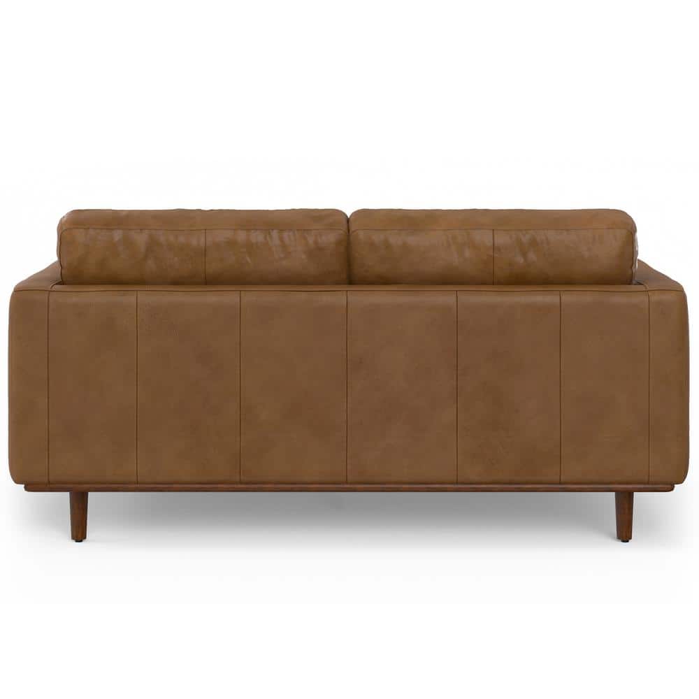 Caramel Brown Genuine Leather 72-Inch Lawson Sofa with Pillow-Top Arms