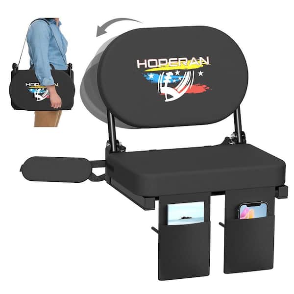 Oziah Black Stadium Seats for Padded Bleachers with Back Support and Shoulder Strap, Portable Folding Bleacher Chair
