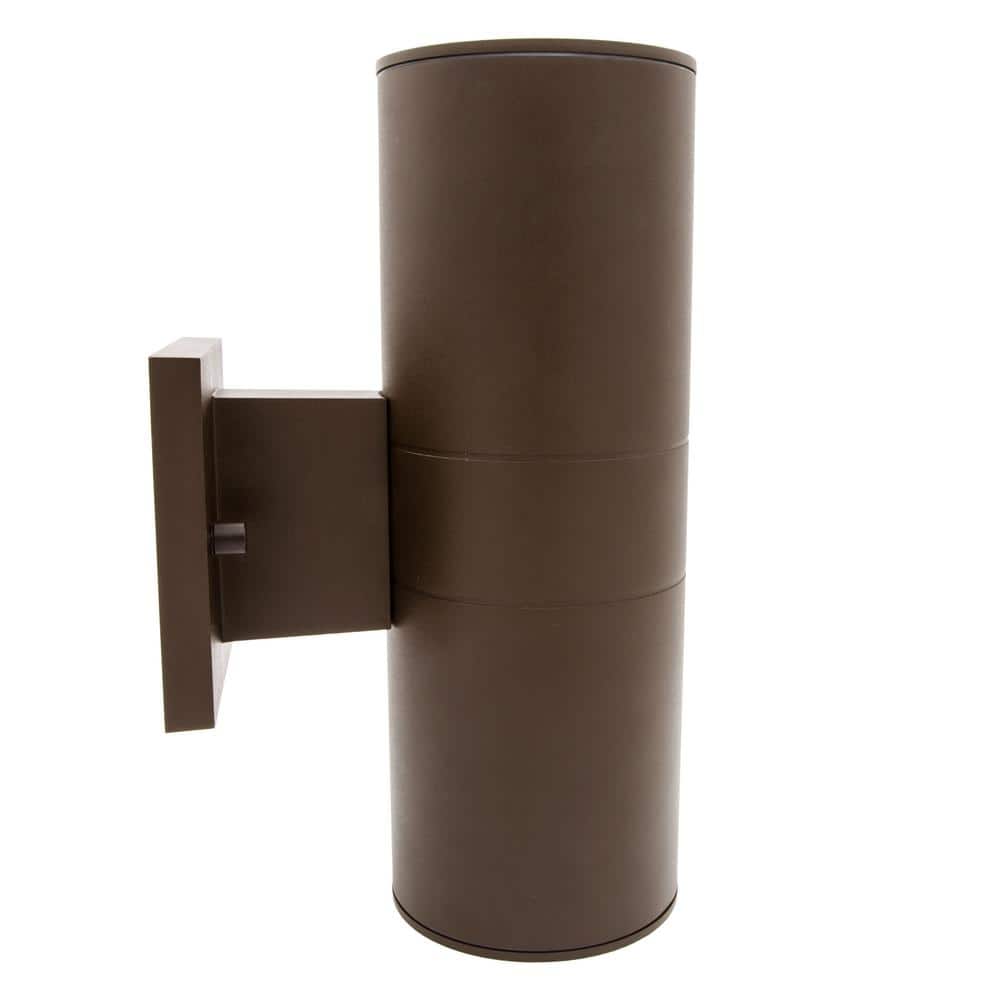 Brown Cylinder LED Outdoor Wall Sconce with Clear Glass
