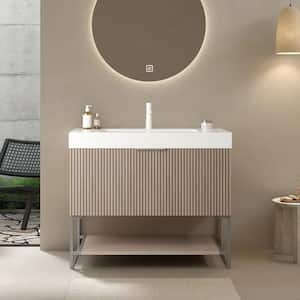 36 in. W Single Sink Bath Vanity in Light Brown Oak with White Acrylic Top, Drawer and Open Shelf, Pre-assembled