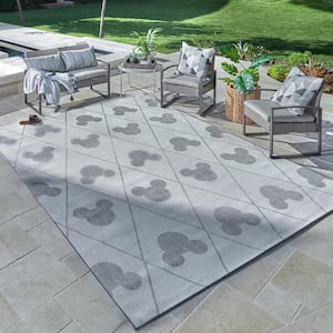 Mickey Mouse Cream/Gray 9 ft. x 13 ft. Argyle Indoor/Outdoor Area Rug