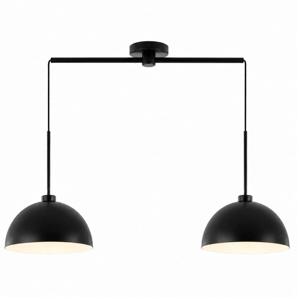 2-Light Matte Black Industrial Double Pendant Chandelier for