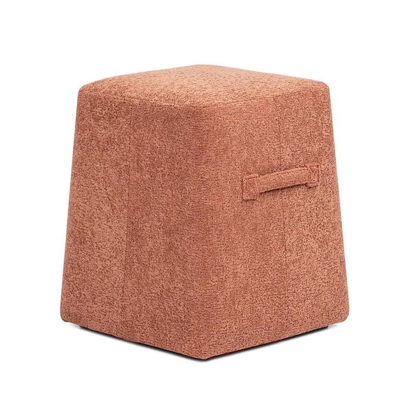 Clyde 14 in. Tapered Square Polyester Fleeced Teddy Upholstered Ottoman in Spice Orange