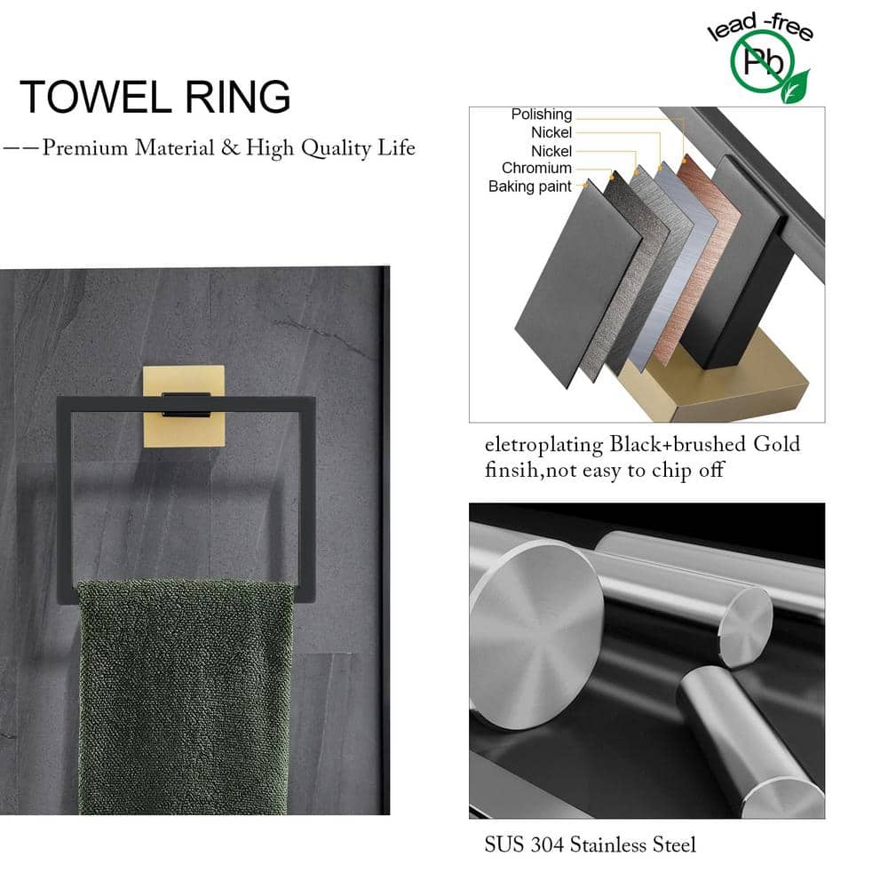 Matte Black and Gold 5-Piece Bathroom Hardware Set