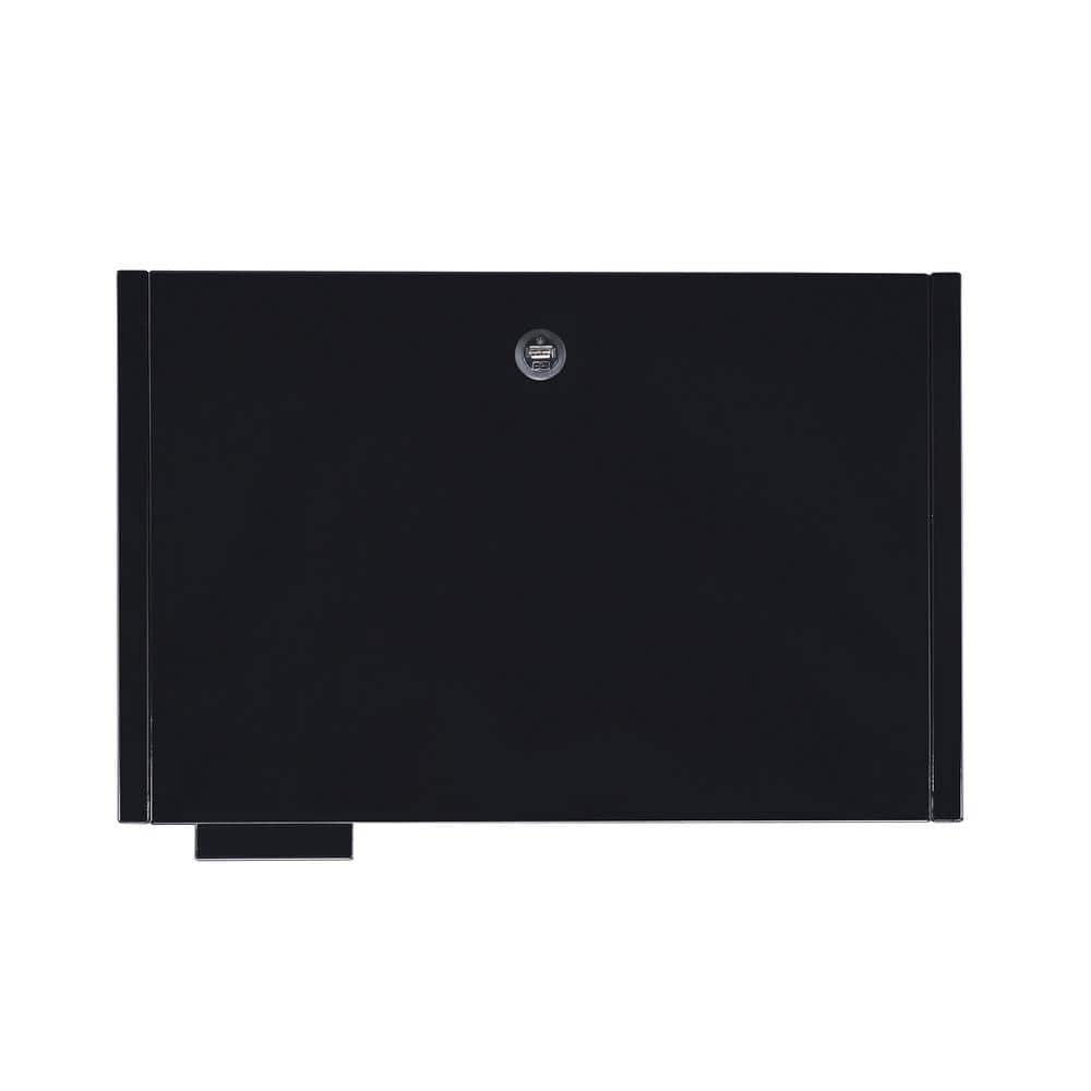 Gemma Black Metal Nightstand with USB Port and Open Shelf