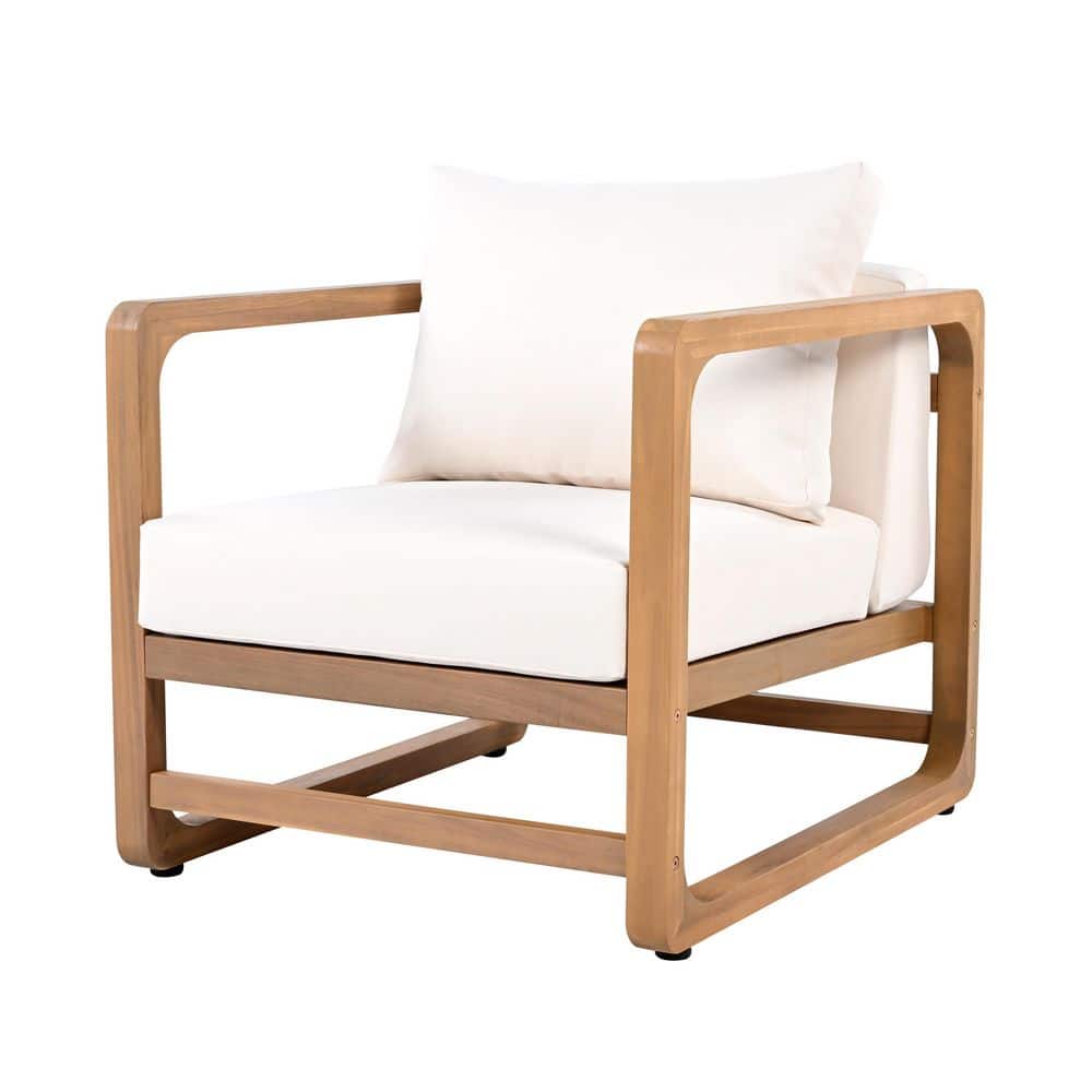 Oversized Seat Wood Outdoor Lounge Chair with White Cushion price history on PriceWatchPro