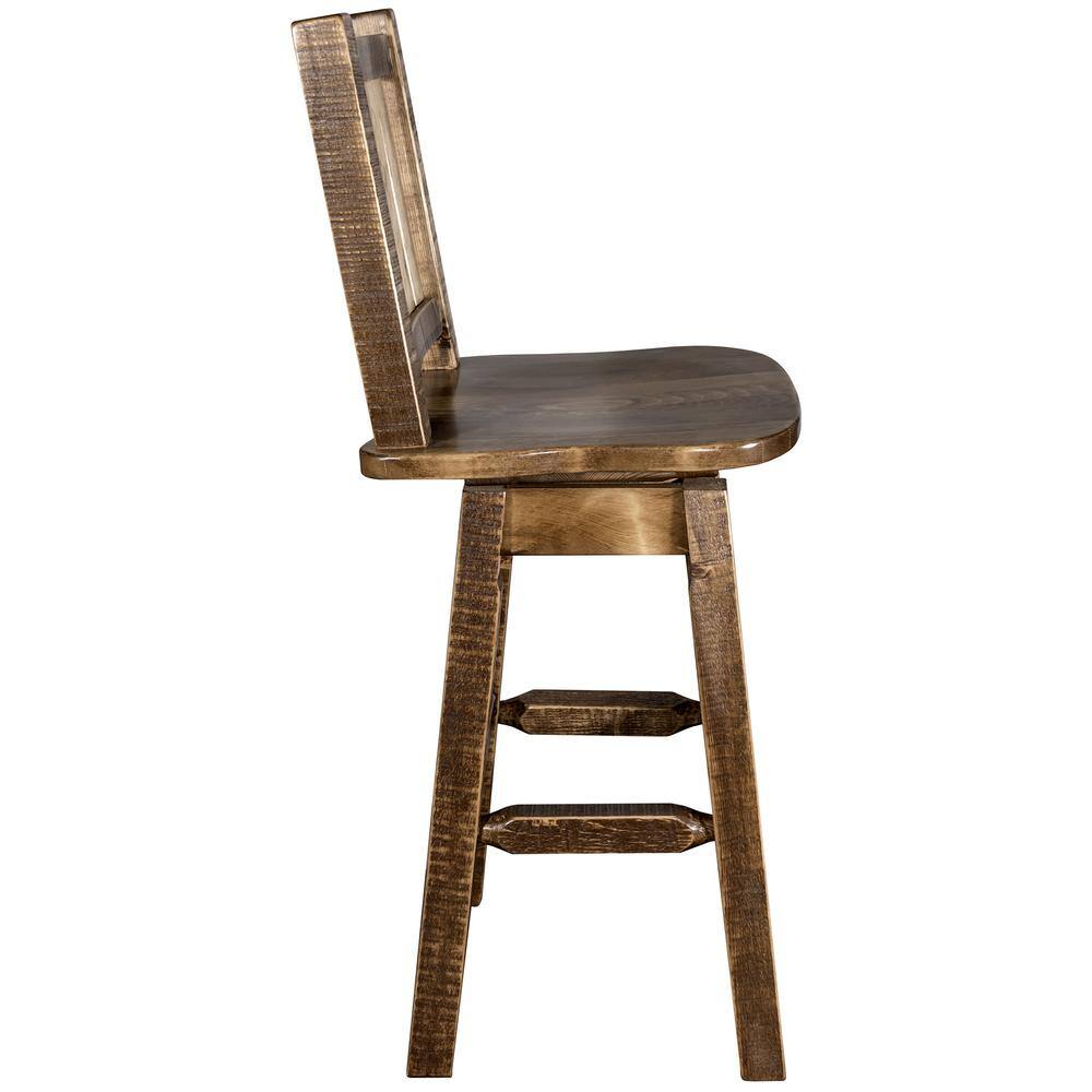 Rustic American Frontier 30" Swivel Barstool with Pine Tree Motif
