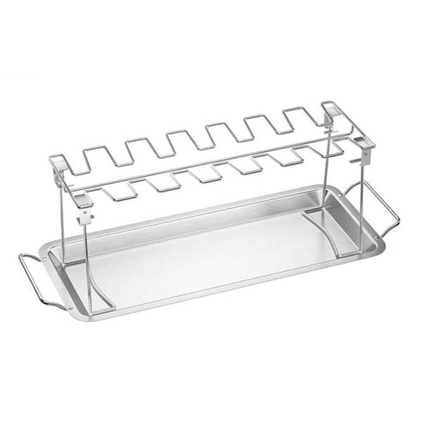 14-Slot Stainless Steel Roasting Rack Chicken Leg and Wing Rack with Foldable Design, Drip Tray, Dishwasher Safe