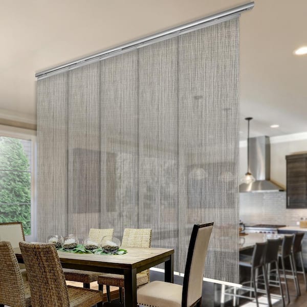 EMOH Stone 58 in. - 110 in. W x 94 in. L Adjustable 5-Panel in Satin Nickel Single Rail Panel Track with 23.5 in. Slates