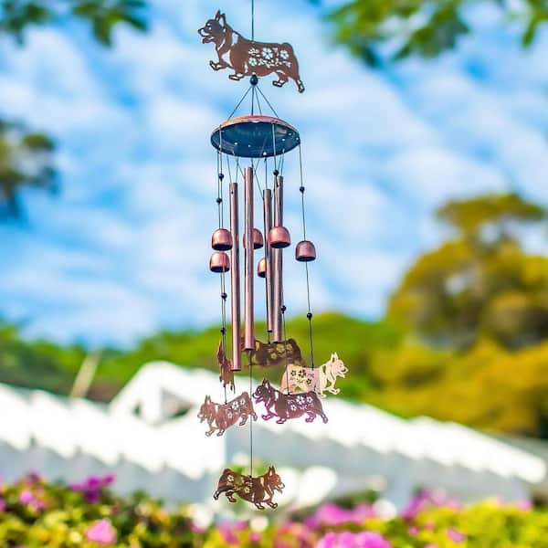 7 in. x 34 in. Metal Corgi Dog Wind Chime for Yard Decorations
