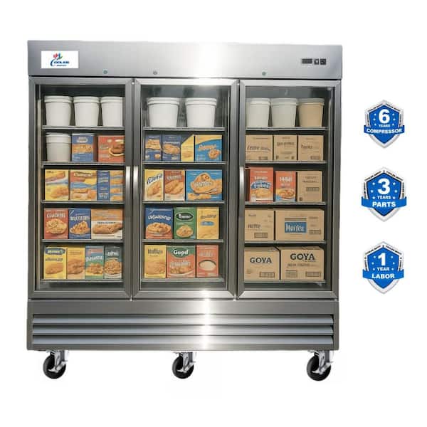 81 in. W 72 cu. ft. NSF Commercial Glass 3-Door Merchandiser Display Refrigerator Stainless Steel Exterior, 115-Volt