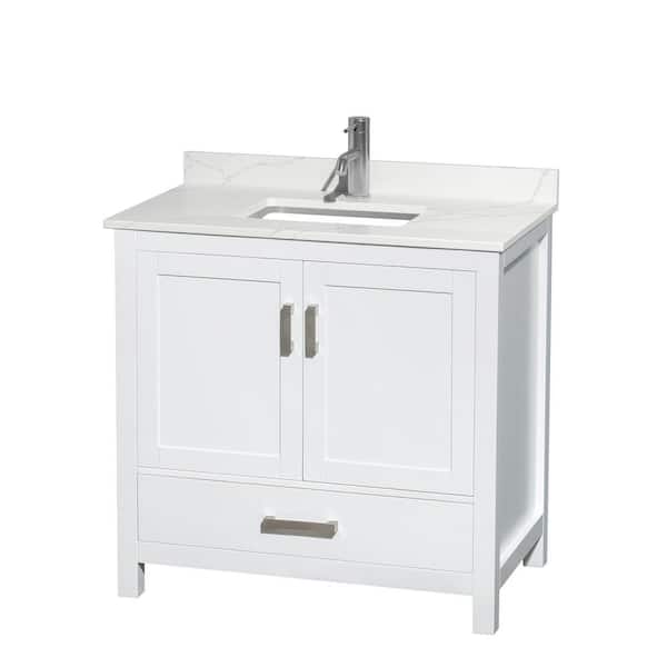 Wyndham Collection Sheffield 36 in. W. x 22 in. D x 35 in. H Single Bath Vanity in White with Giotto Quartz Top