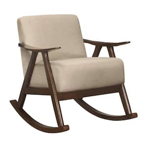 Brown and Beige Polyester Arm Chair with Attached Back and Cushioned Seat