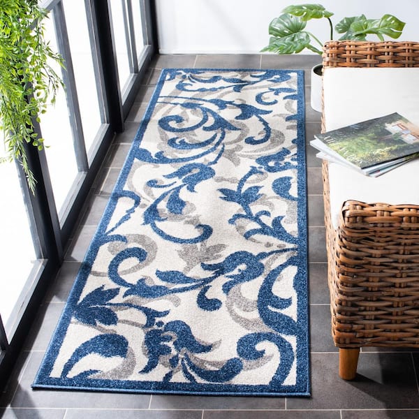 Amherst Ivory/Navy 2 ft. x 7 ft. Border Runner Rug