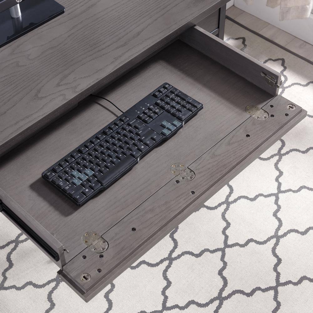 Chisel & Forge Oak Desk with Drawer in Smoke Gray and Matte Black