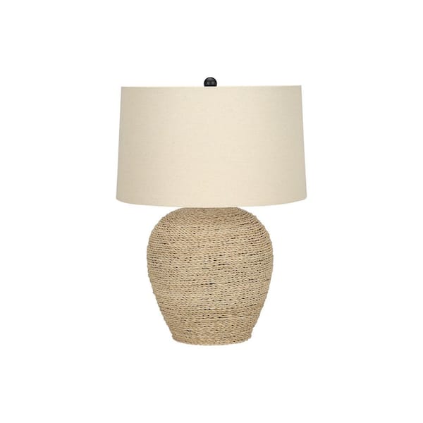 Jushua Transitional 25 in. H Table Lamp with Beige Shade, Rattan