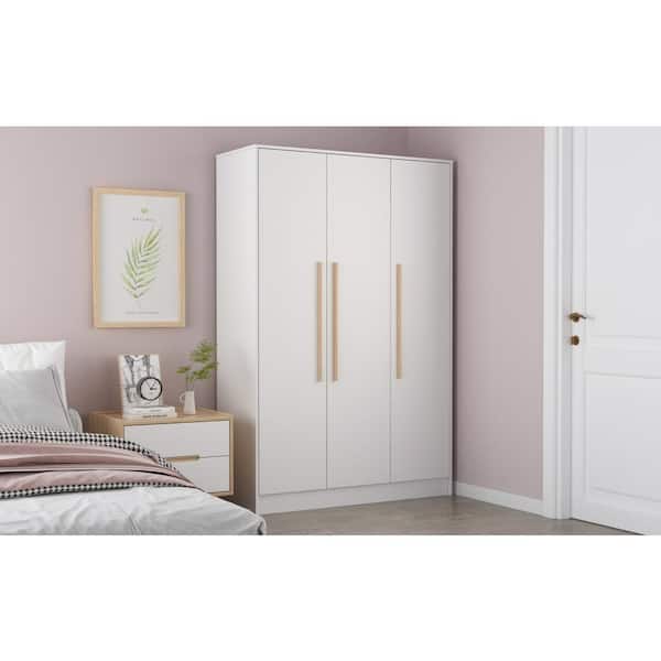 FUFU&GAGA 3 Doors Wardrobe Closet, Large Freestanding Wardrobe Cabinet with  Storage Compartment and Hanging Rod in the Armoires department at