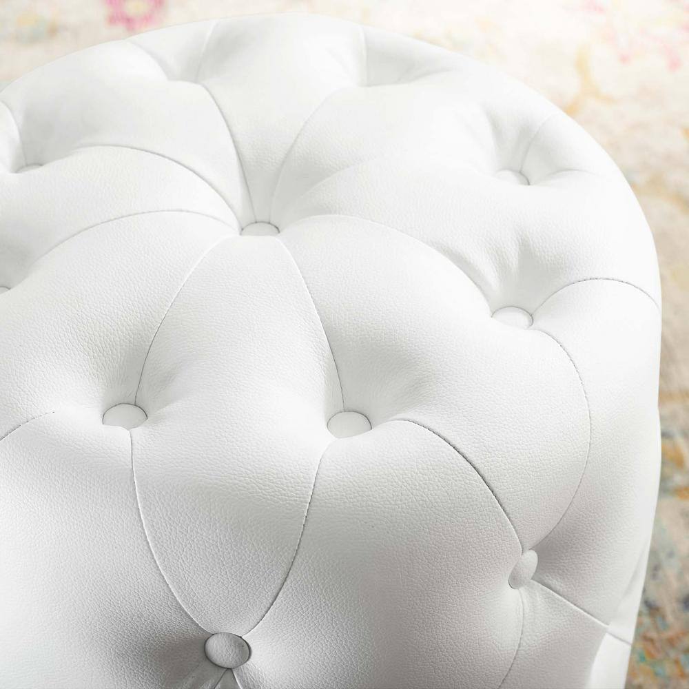 Amour Luxe Tufted Round Ottoman in Vegan White Leather