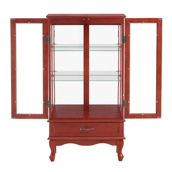 IDEAGLE Cherry 49.4 in. H Lighted Curio Cabinet with Adjustable