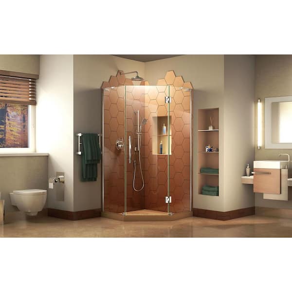 Prism Plus 38 in. D x 38 in. W x 72 in. H Semi-Frameless Neo-Angle Hinged  Shower Enclosure in Chrome Hardware