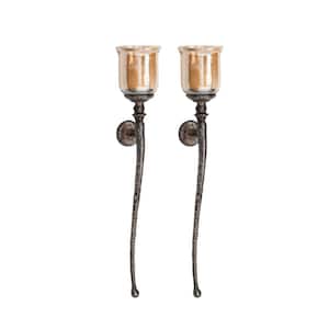 Brown Aluminum Traditional Candle Holder (Set of 2)