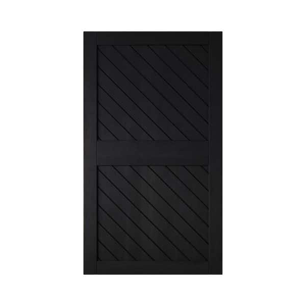 XT2 42 in. x 84 in. C-Panel Solid Core Black Slanted Stripe Design Pine Wood Interior Sliding Barn Door Slab