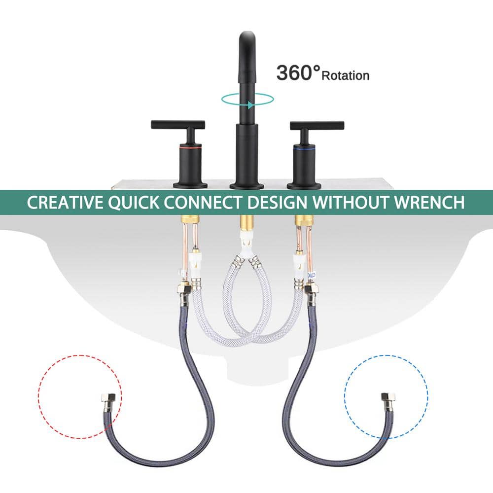 Matte Black 8 in. Widespread Double Handle Mid Arc Bathroom Faucet