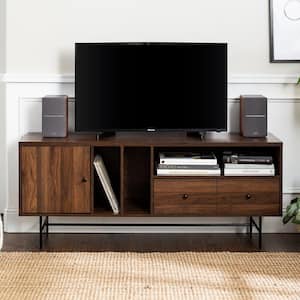 60 in. Dark Walnut Composite TV Stand with 3 Drawer Fits TVs Up to 66 in. with Storage Doors