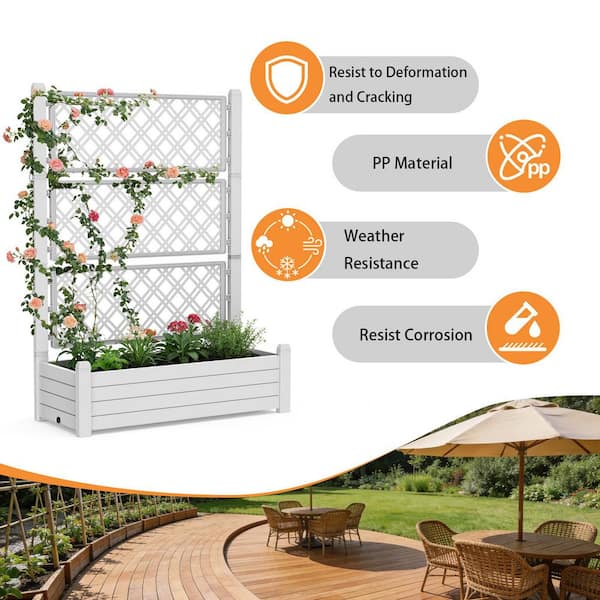 Unbranded Plant Outdoor Plastic Planter Box with Trellis and Drain Plug for  Climbing Plants (43.43 in. H x 18.27 in. x 59.29 in.) 508A-white