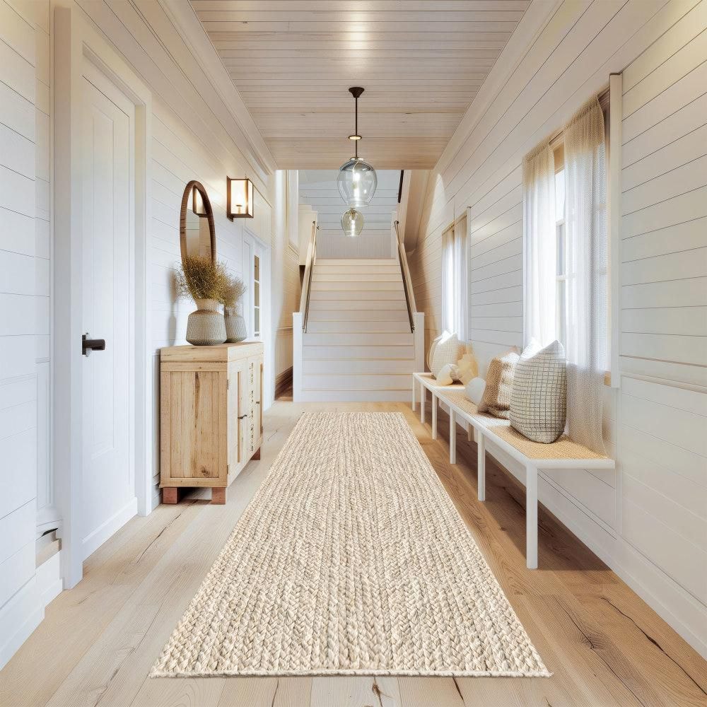 Handmade Off-White Braided Jute Rectangular Area Rug