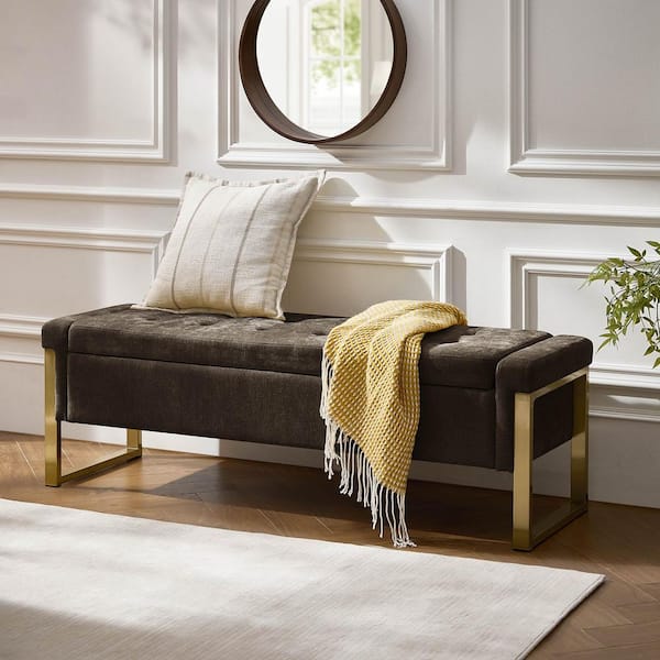 JAYDEN CREATION Alina Brown Modern Upholstered Flip Top Storage Bench with Metal Legs