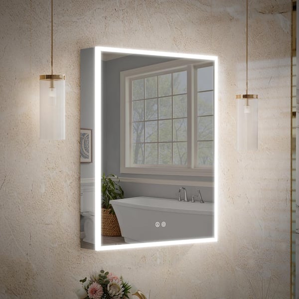 24 in. W x 30 in. H Rectangular Recessed/Surface Mount LED Medicine Cabinet with Mirror Defogger,3X Magnifier Left Hinge