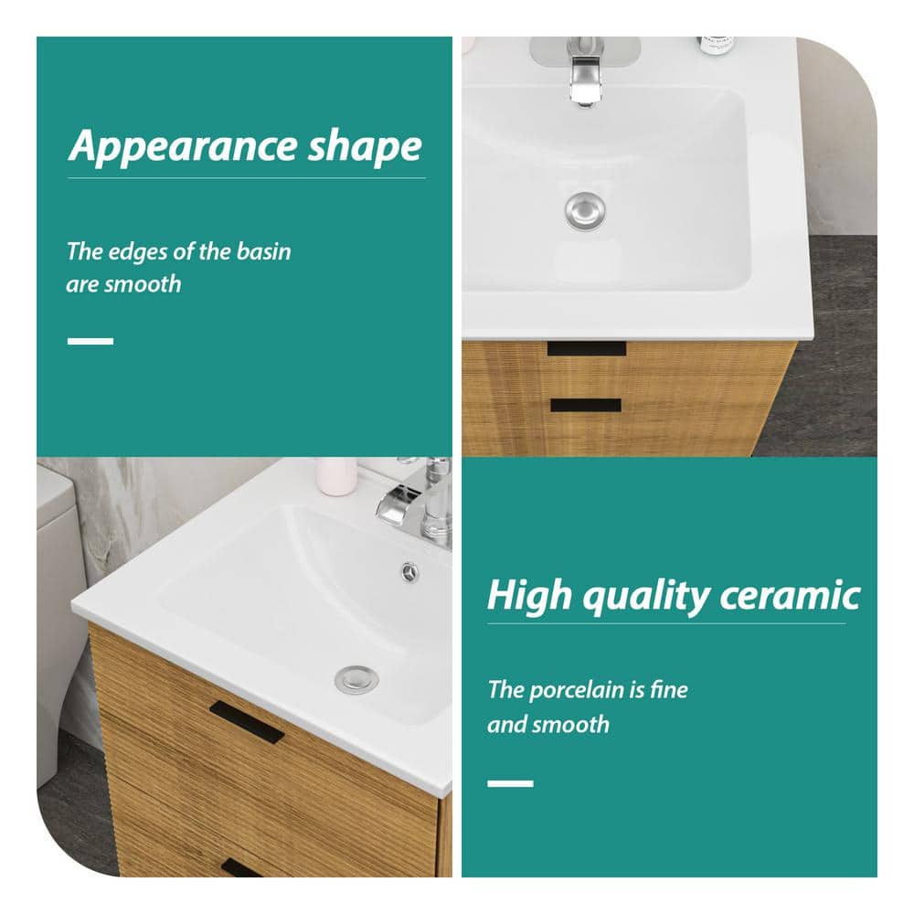 Glossy White Ceramic 24" Single Bathroom Vanity Top