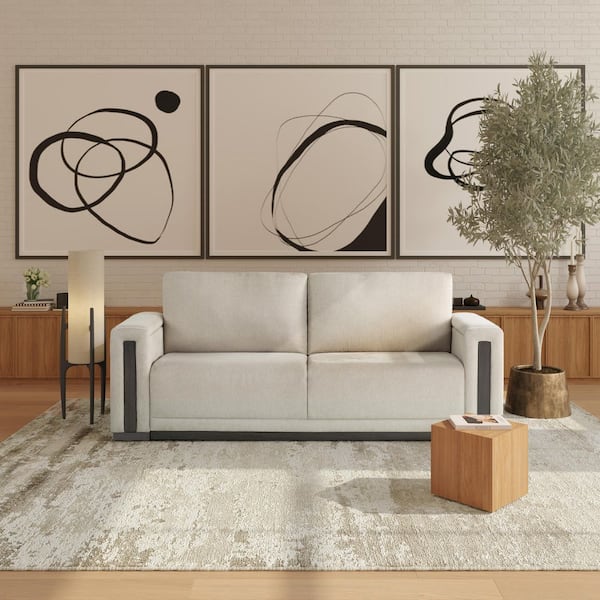 Ralston 87.8 in. Square Arm Woven Polyester Rectangle Sofa with Storage in Beige