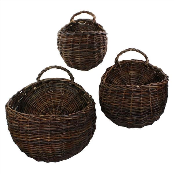 HomeRoots 15 in. Brown Rustic Brown Willow Wall Baskets (Set of 3)