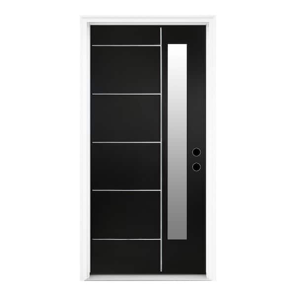 36 in. x 80 in. White Primed Smooth Fiberglass Left Hand Inswing Front Door with 3/4 View Frosted Glass Brickmould