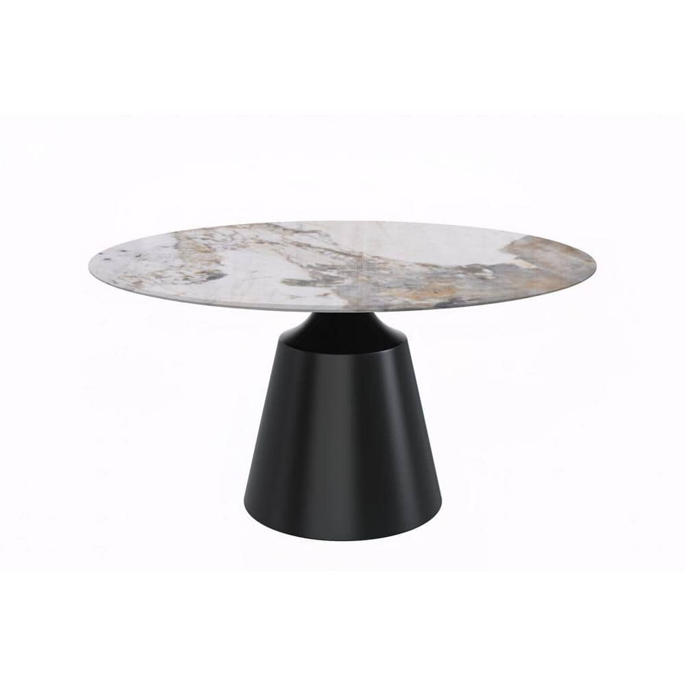 Prynn 60" Round Glass Dining Table with Black Pedestal Base