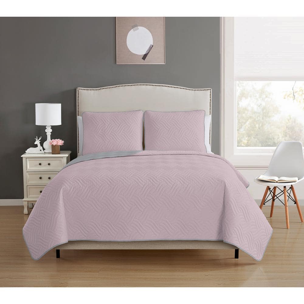 Allison Reversible 3-piece Lavender/Grey King Quilt Set