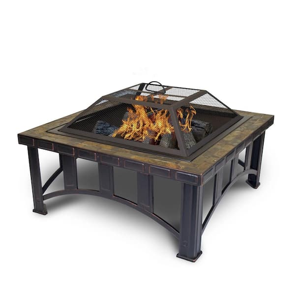 Unbranded Outdoor Leisure Model 5502 Thirty Inch Firepit with Decorative Slate Hearth and Oil Rubbed Bronze Finish